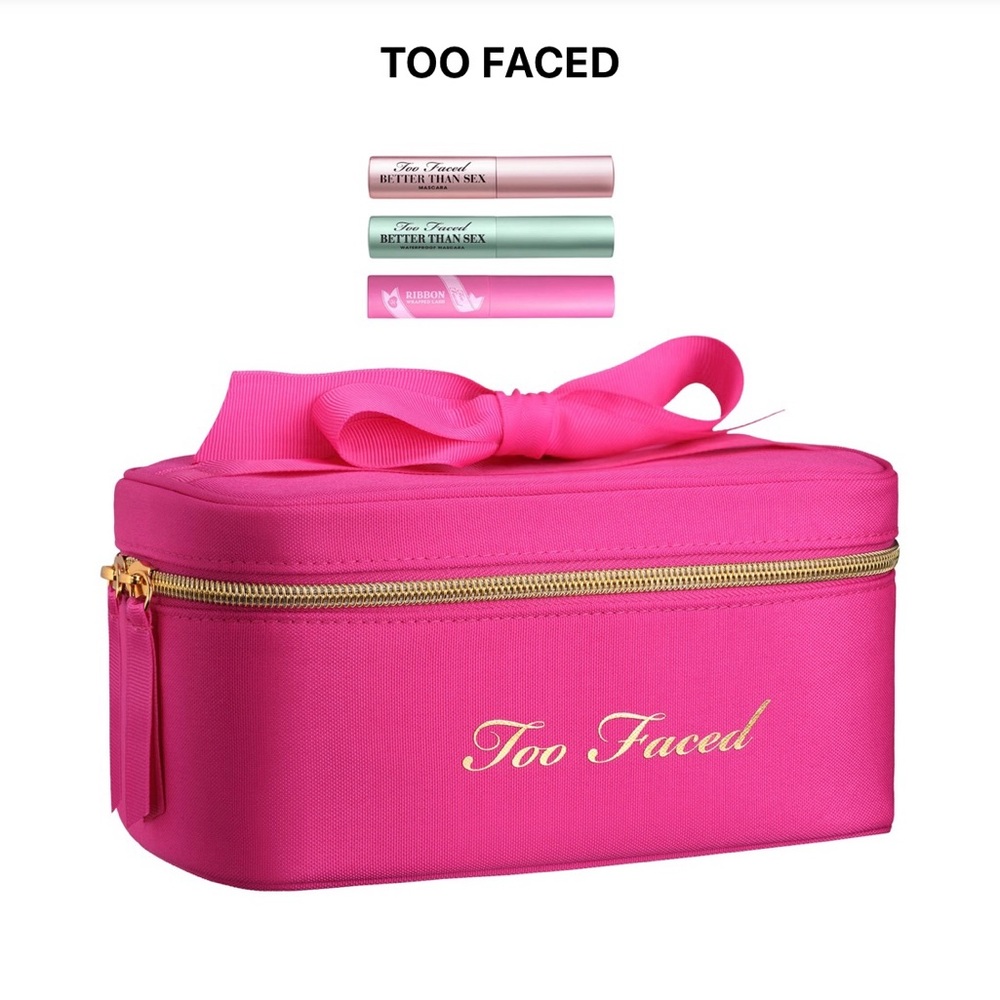 Too Faced Vibrant Pink Cosmetic Case with Bow
